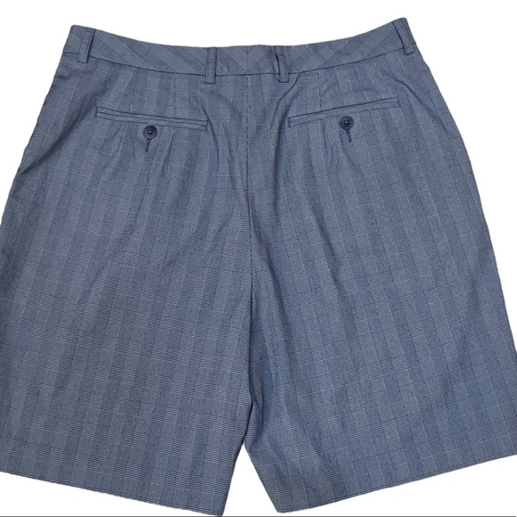 Cutter & Buck Sz 12 Navy Blue Glen Plaid Bermuda Length Golf Shorts High Waist - Picture 2 of 7